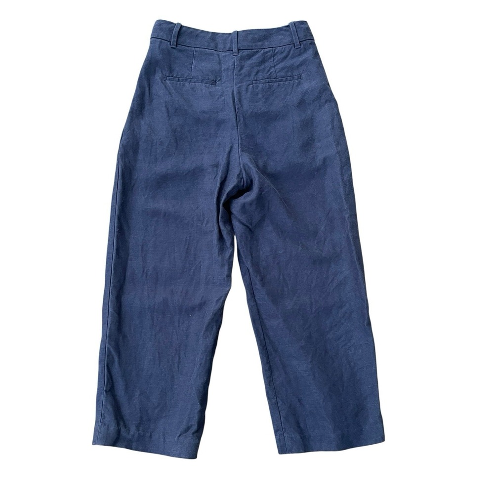 Aritzia Effortless Pant Blue Linen‎ Blend Wide Leg Cropped Trousers , Size 4 - Picture 3 of 9